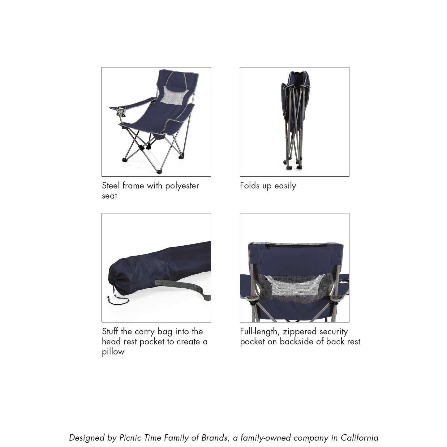 Picnic TIME NCAA USC Trojans Campsite Camping Chair, Picnic Chair, Outdoor Folding Chair with Carry Bag, Beach Chair, (Black with Gray Accents)