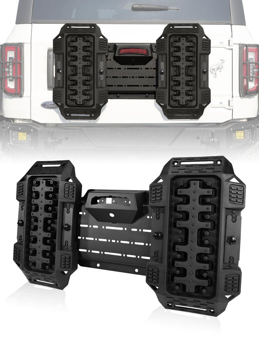 JROAD Bronco Rear Spare Tire Delete Frame w/Recovery Boards for Bronco 2021+ Accessories|Integrates Backup Camera Hole,Brake Light Bracket,Rear License Plate,Tailgate Vent Cover,DIY Shelf Board