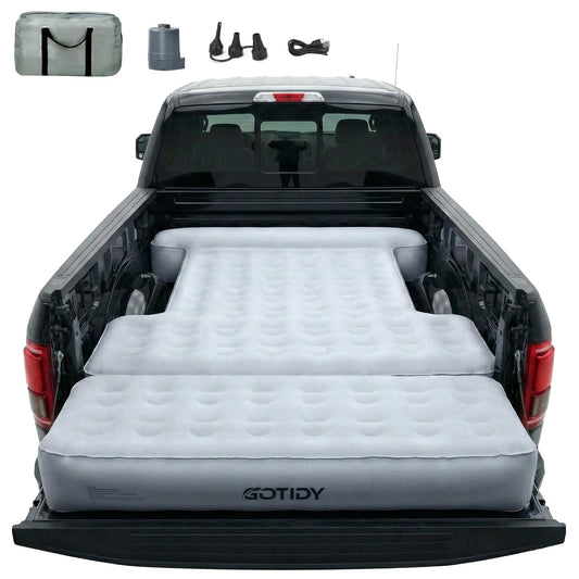 Comfortable Fabric Texture Truck Bed Mattress 5.5-5.8ft for Full-Size Pickup with extender, Truck Bed Air Mattress Customized for Tundra/ F150/ Silverado/ Ram1500, with Bult-in-Air Pump,Camping