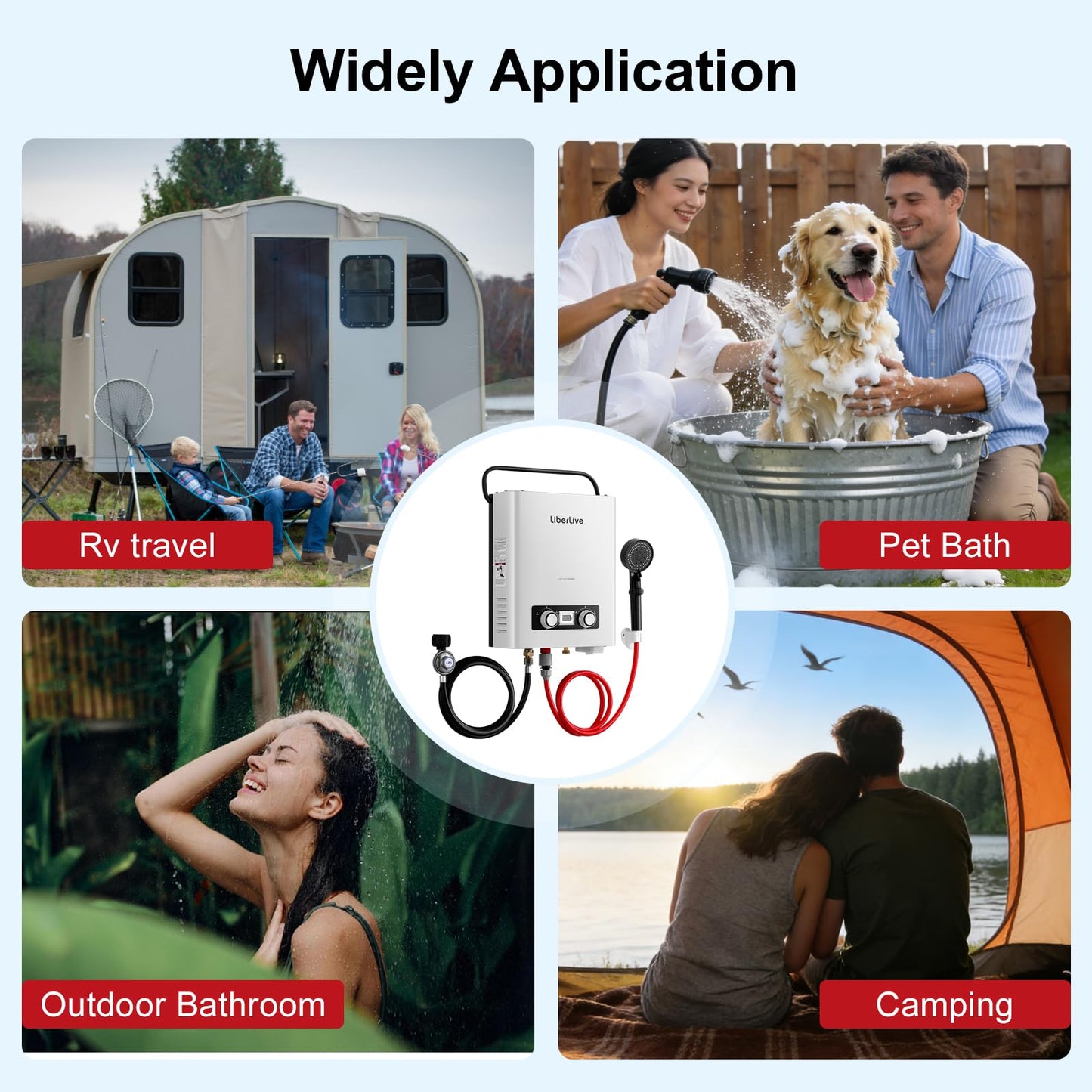 Propane Tankless Water Heater, 5L 1.32 GPM Outdoor Portable Gas Instant Hot Water Heater with Digital Display Overheating Protection, for Camping Barn Cabin RV White