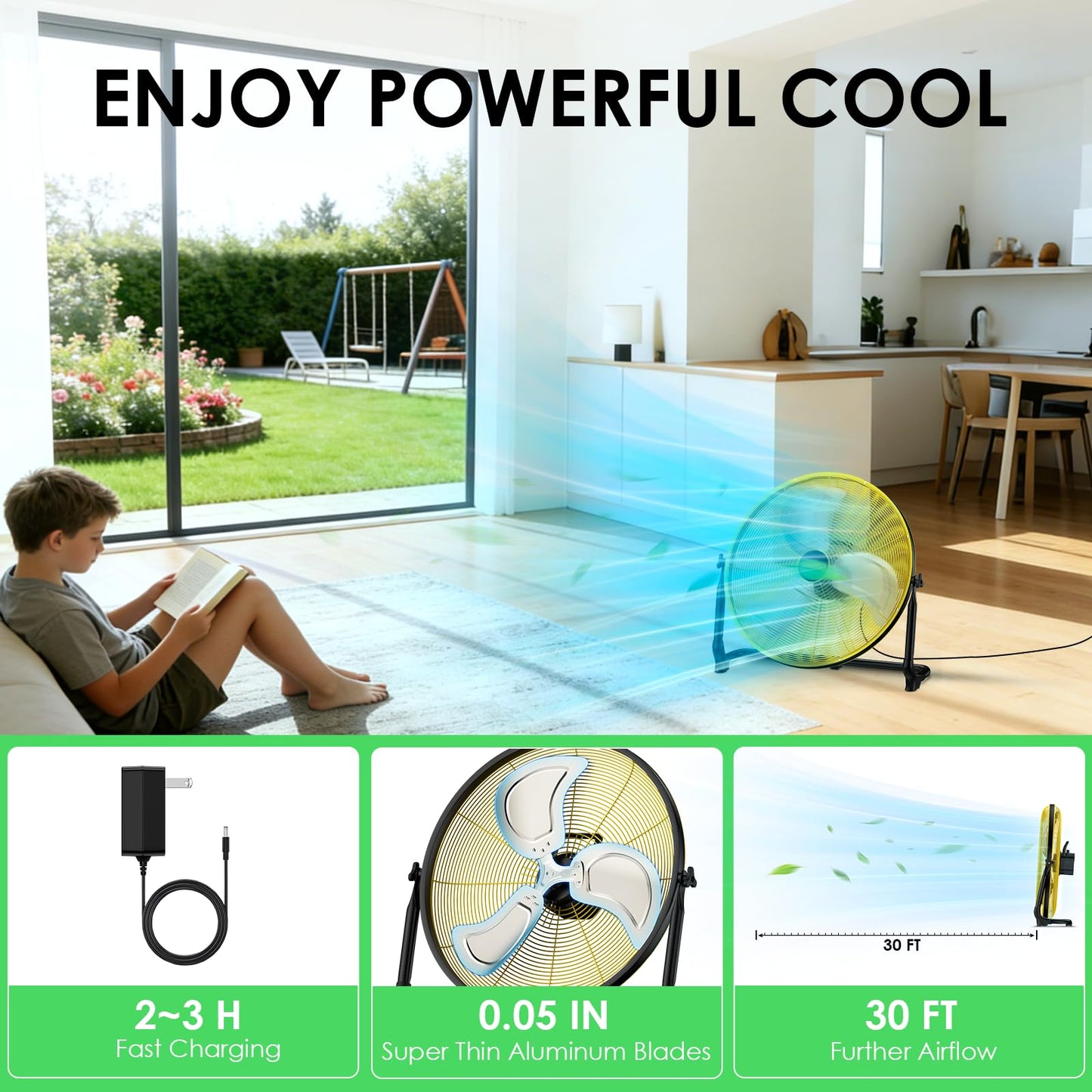 ZIZIWIN 20" Large Battery Fan, Portable Battery Operated Floor Fan, Rechargeable Cordless Camping Fan for Outside, 360° Tilt, USB Output, Wireless, for Home Outdoor Gazebo Office Garage Outside Gym