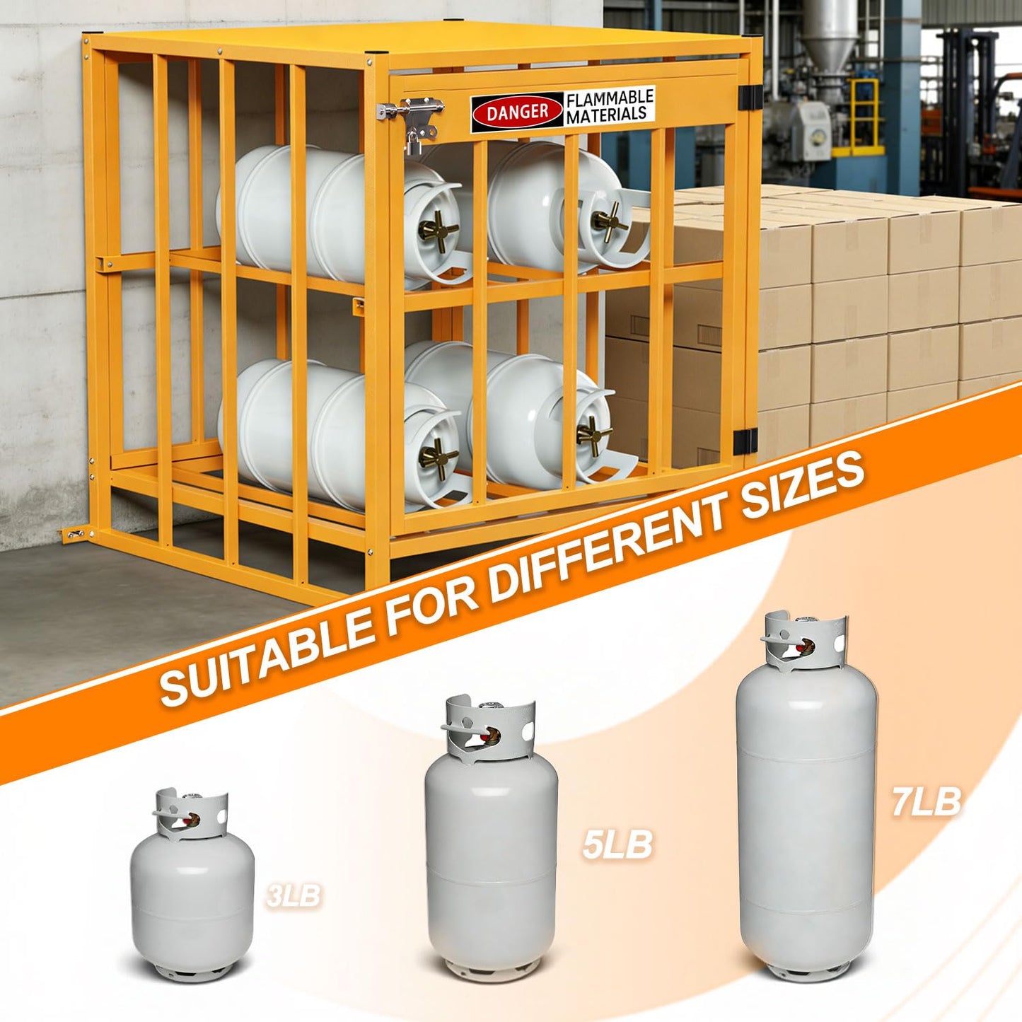 NUWJBYE Propane Tank Storage Cabinet, 31"x30"x35" Yellow Steel Safety Locker, Holds 4 Cylinders, Fits 3, 5, 11, 20, 30 lb Tanks for Outdoor/Indoor Use