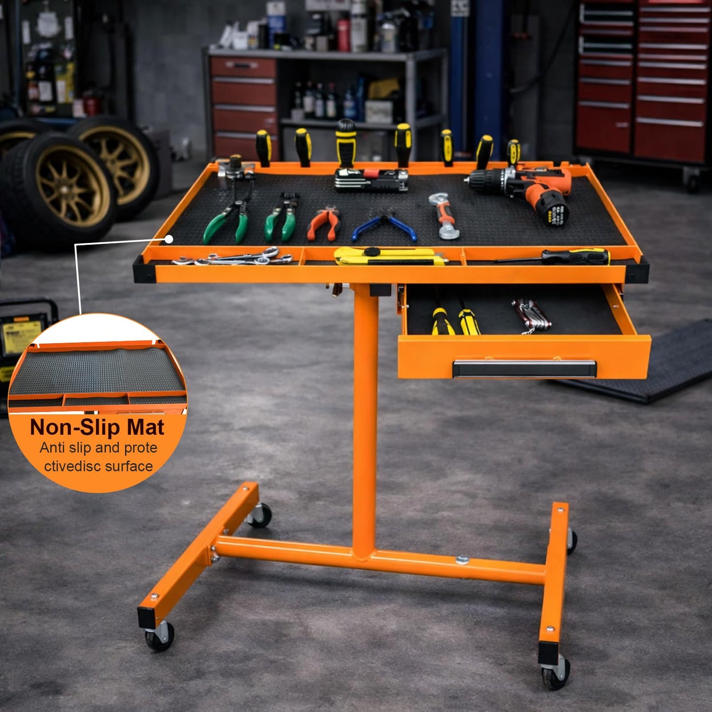 A A IN Heavy Duty Adjustable Work Table with Drawers, for Garages, Repair Shops and DIY, Portable. 220 Pounds Capacity.