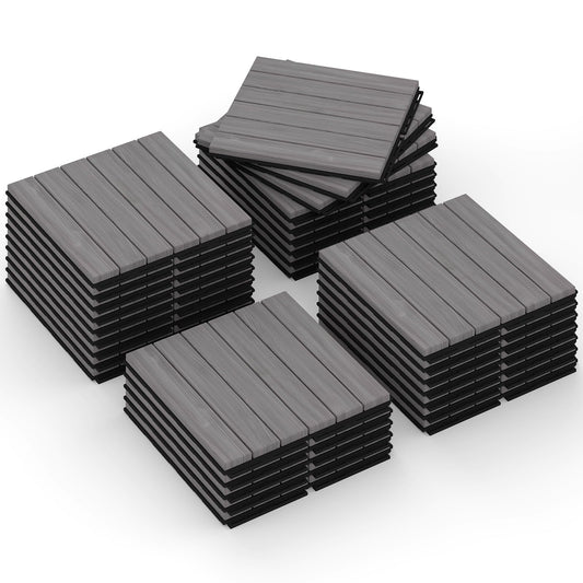 Rovibek Acacia Wood Interlocking Deck Tiles, 30PCS 12"x12" Outdoor Waterproof Decking Tiles, All Weather Use for Balcony Patio Backyard Poolside, Indoor & Outdoor, Striped Gray