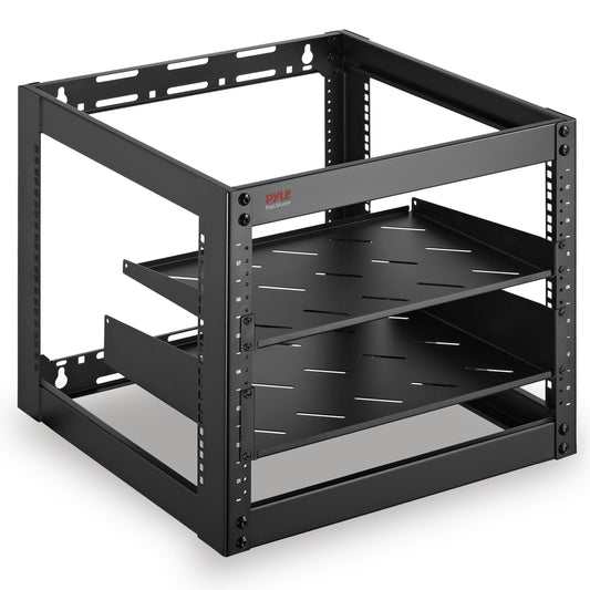 Pyle 10U Network Cabinet - Enclosed Wall Mount Server Rack w/Fan, Lockable Door, Heavy-Duty Wheels, Steel Construction, Vented Shelves, Easy Access, 19" Equipment Compatible, 20 x 20 x 17 in (Black)