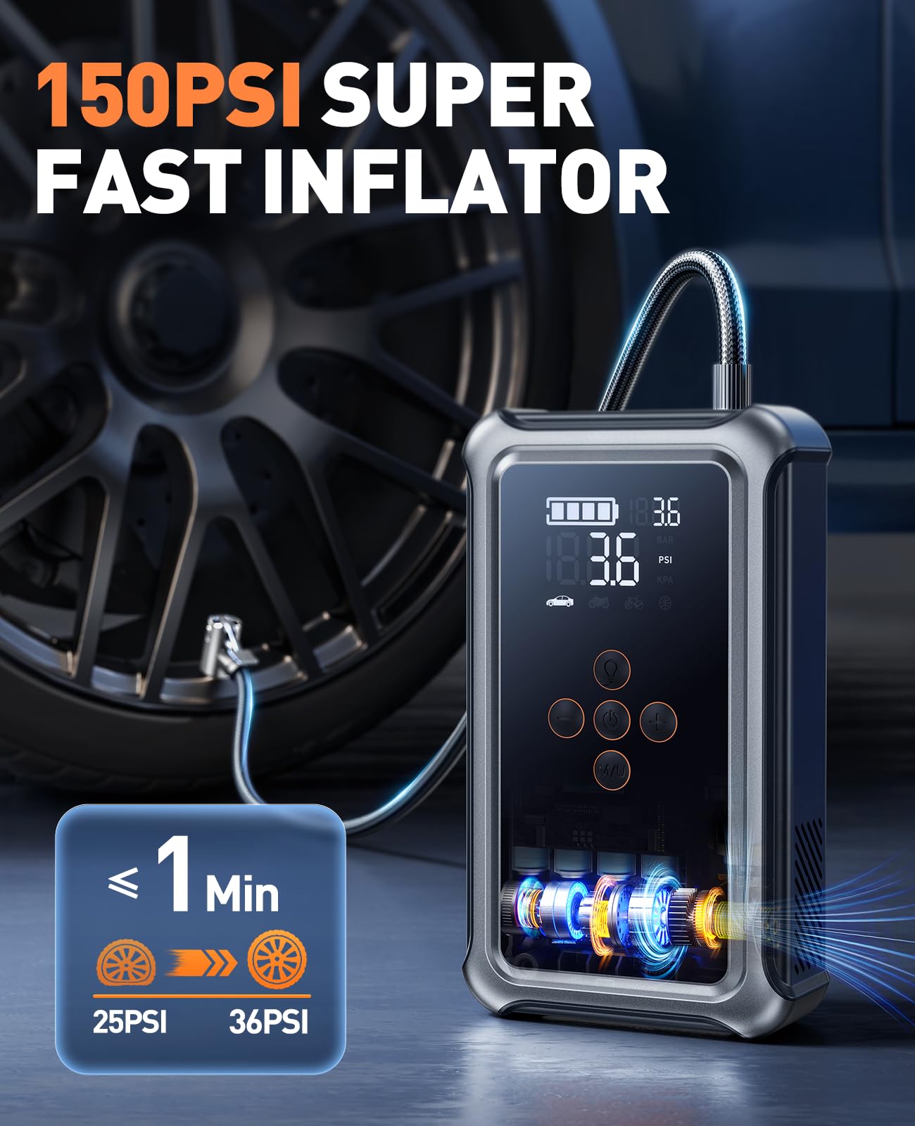 Joltekon Jump Starter with Air Compressor, 5000A Portable Car Battery Jumper Starter(All Gas/10L Diesel) with 150PSI Auto-Shutoff Tire Inflator, 12V Jump Box
