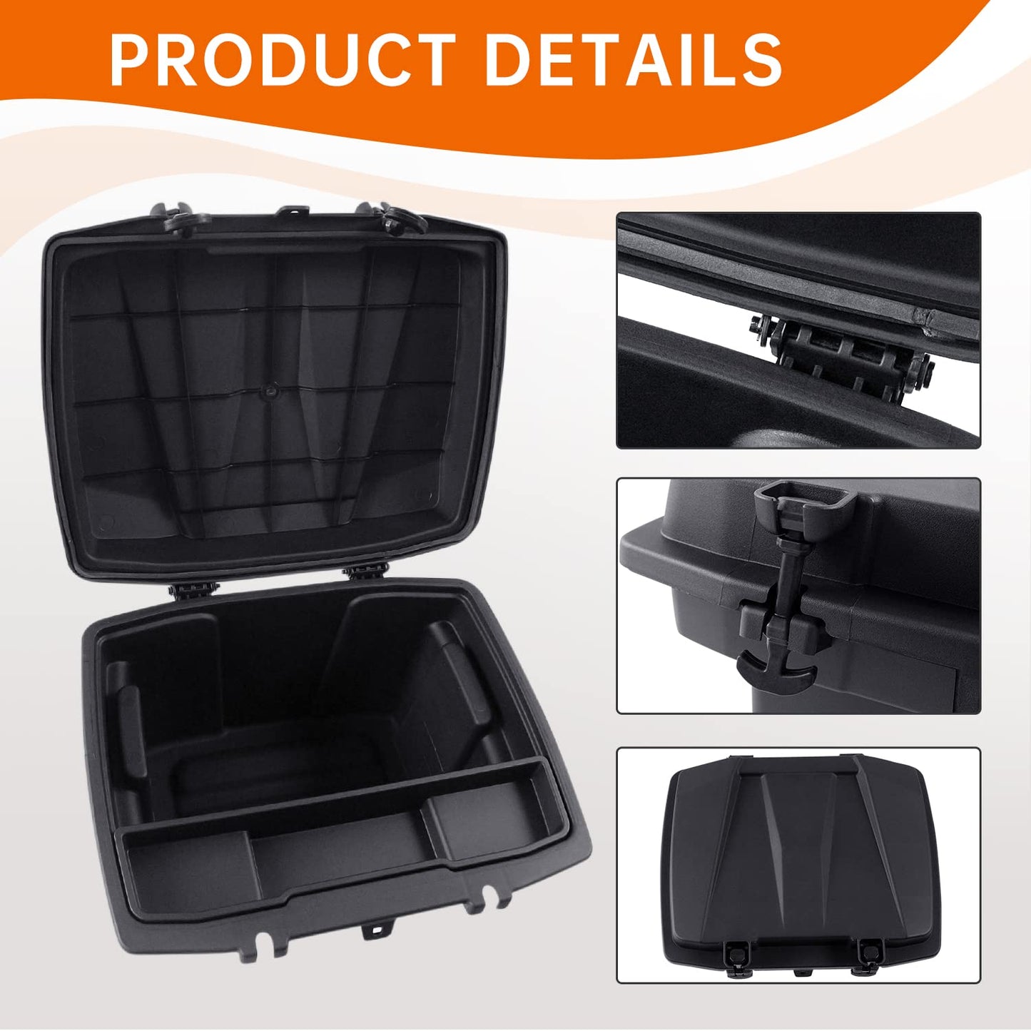 CUSAUTV Removable Rear Cargo Box Storage Bin Compatible with Can Am Defender HD5/ HD8/ HD10/ Commander Double Layer Bed Trunk Tool Cargo Storage Box Container with Lid