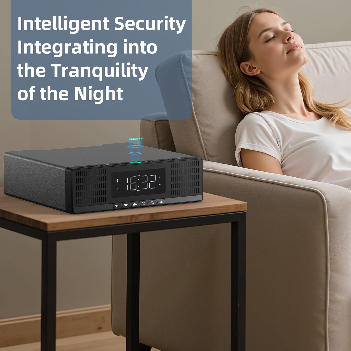 Medunor Smart Security Box, Biometric Fingerprint Safe for Handgun & Valuables, Portable Lock Box with Bluetooth, Anti-Theft Steel Cable, USB Charging, Digital Keypad, Hidden Audio Design