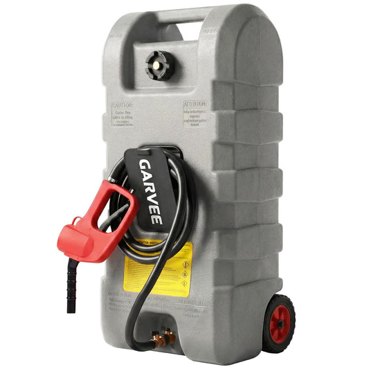 15 Gallon Gas Caddy, Heavy-Duty Gas Can and Fuel Caddy with Manual Fuel Transfer Pump, Portable Fuel Tank on Wheels with 10 ft Hose for Lawn Mowers, Cars, Boats, ATVs, Home and Farm Use, Grey