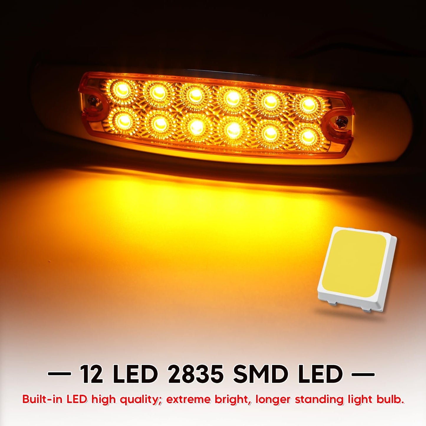 Ledvillage 50 Pack Clear Lens Amber LED Side Marker Lights with 2-Wire Plug 12LED Waterproof Clearance Fender Lamp for Trailer Truck RV SUV Surface Mount 12V DC