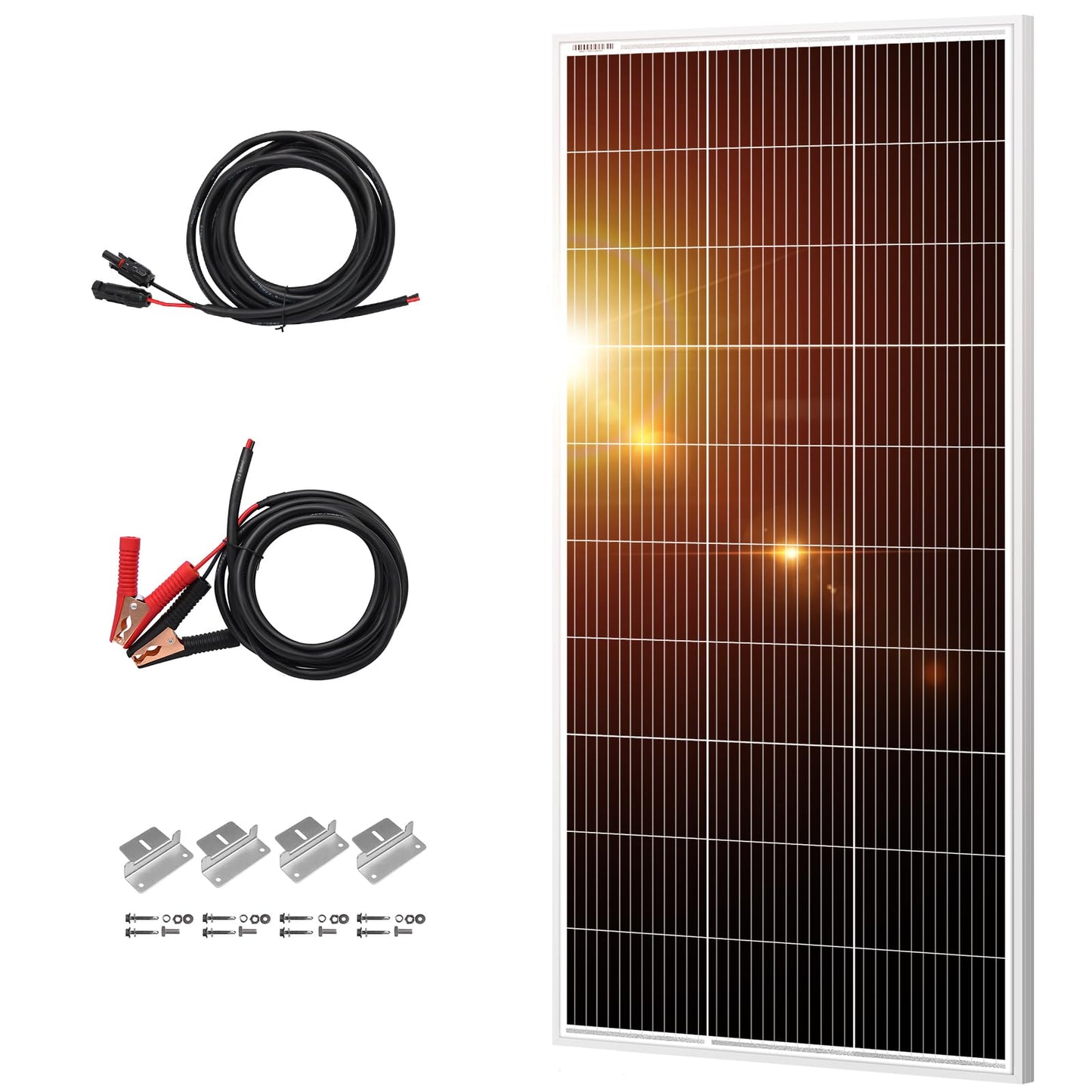 DOKIO 200W 18V Solar Panel Kit Monocrystalline with Aluminum Frame and MC4, Mounting Brackets, Alligator Clips & 5m Cable for RV, Boat, Roof, Cabin, Off-Grid (Controller Required)