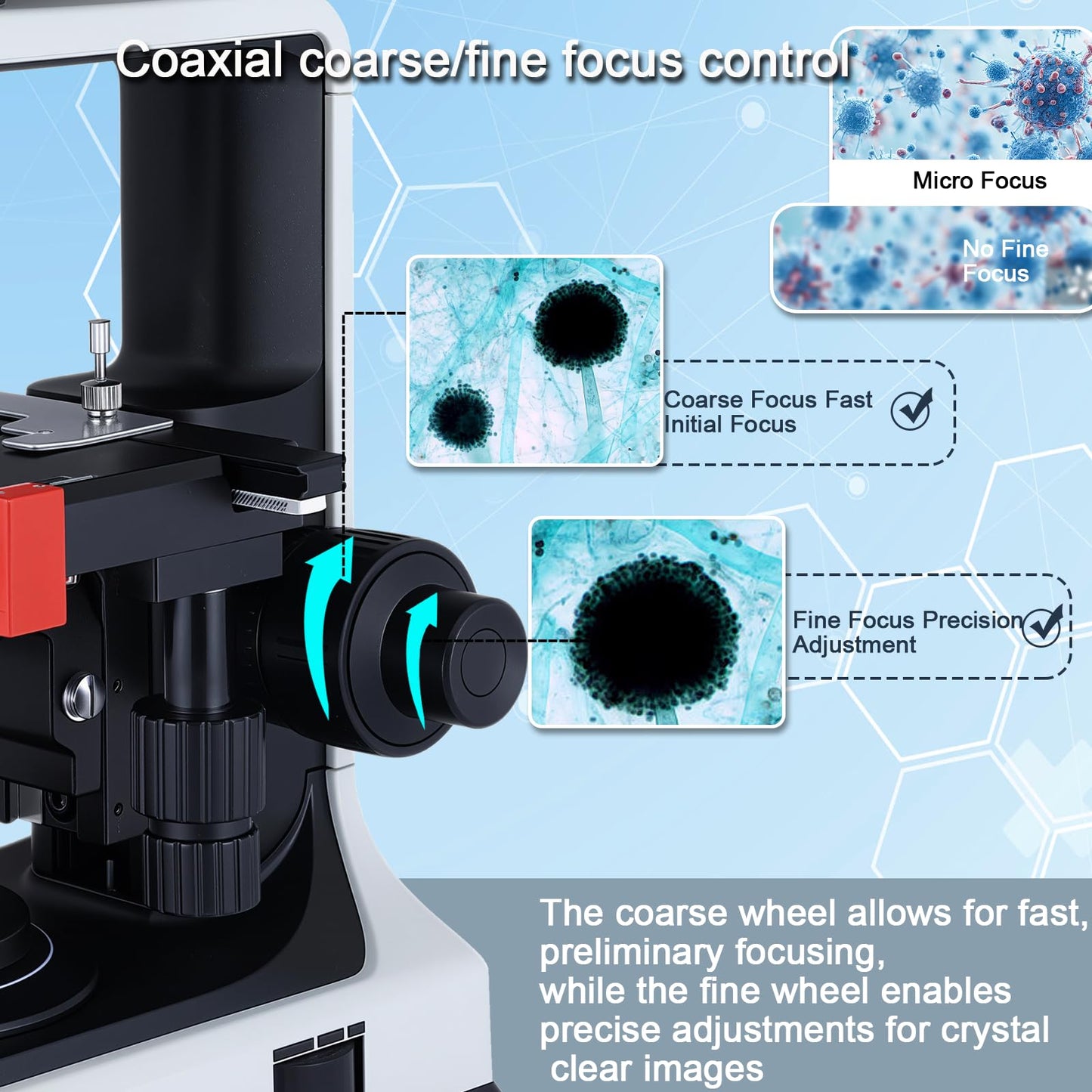 40X-2500X Binocular Microscope, WF10x and WF25x Eyepieces, LED Illumination, with Specimen Handpiece Holder, for Beginners, Microscope for Adults