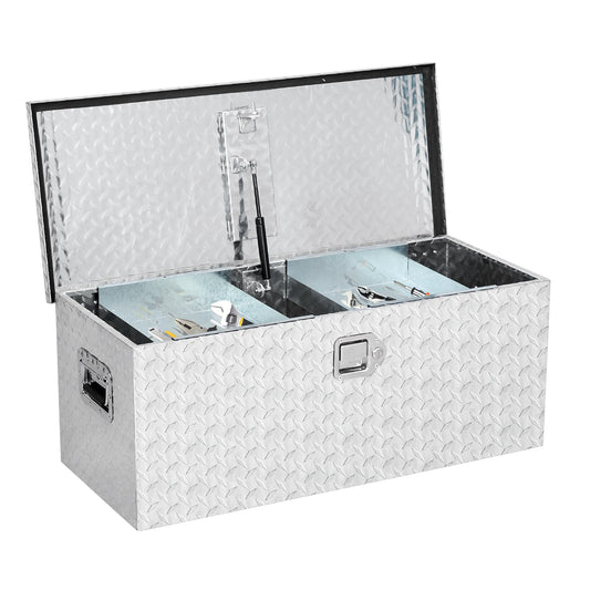 Truck Bed Tool Box – Heavy Duty Aluminum, Waterproof & Lockable Storage for Pickup Beds, RVs & Trailers – Secure Organizer with Side Handles, Gas Strut Lid, Bed-Mounted (with two small box)