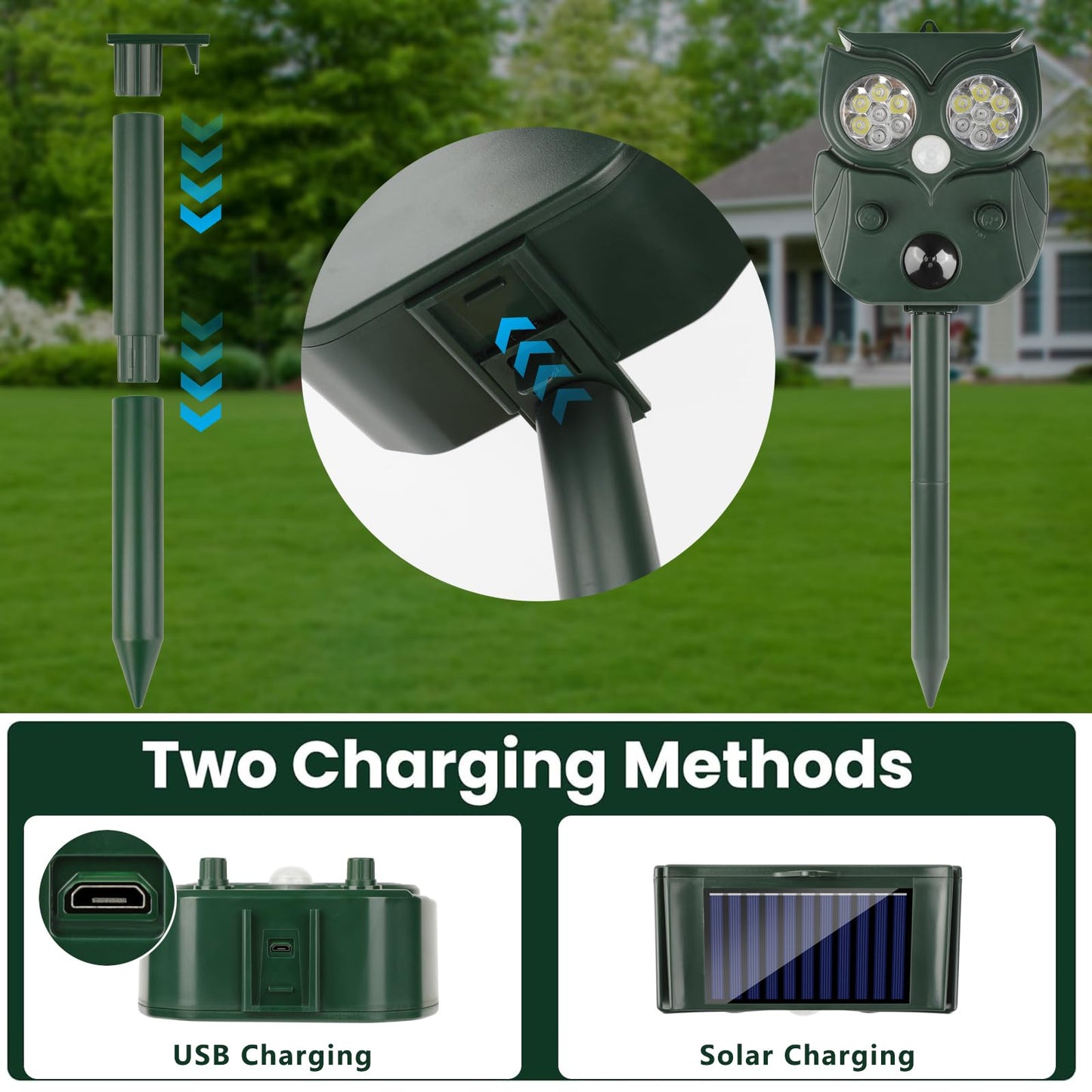 4 Pack 2026 Ultrasonic Animal Repellent Outdoor Deer Repellent Devices Solar Animal Repeller Motion Activated Deterrent to Scare Cat Squirrel Rabbit Raccoon Skunk with LED Flash Lights for Yard Lawns