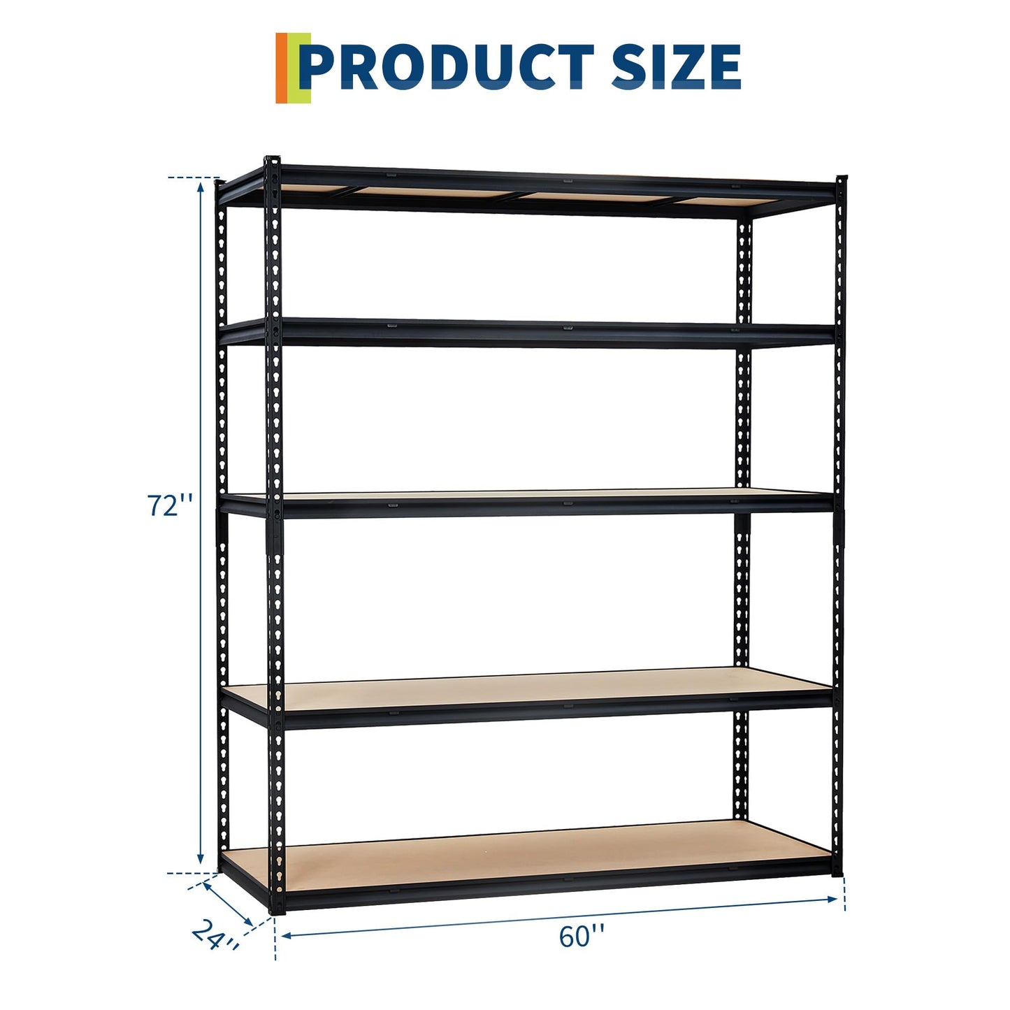 5-Tier Storage Shelving, Adjustable Garage Shelves, Meta Storage Shelving Unit with 3000 LBS Capacity, Steel Wire Rack Shelf Organizer for Garage, Kitchen Pantry Basement, 60 x 24 x 72 inch, Black