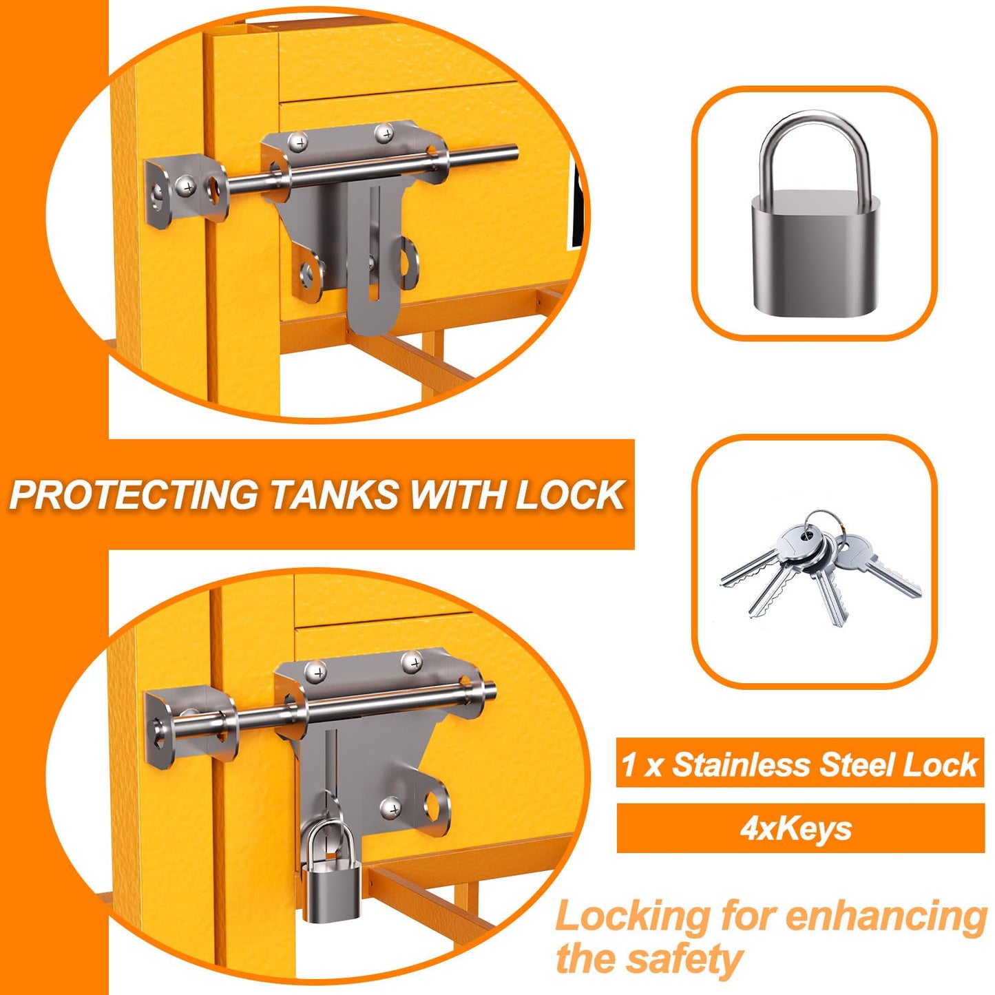 NUWJBYE Propane Tank Storage Cabinet, 31"x30"x35" Yellow Steel Safety Locker, Holds 4 Cylinders, Fits 3, 5, 11, 20, 30 lb Tanks for Outdoor/Indoor Use