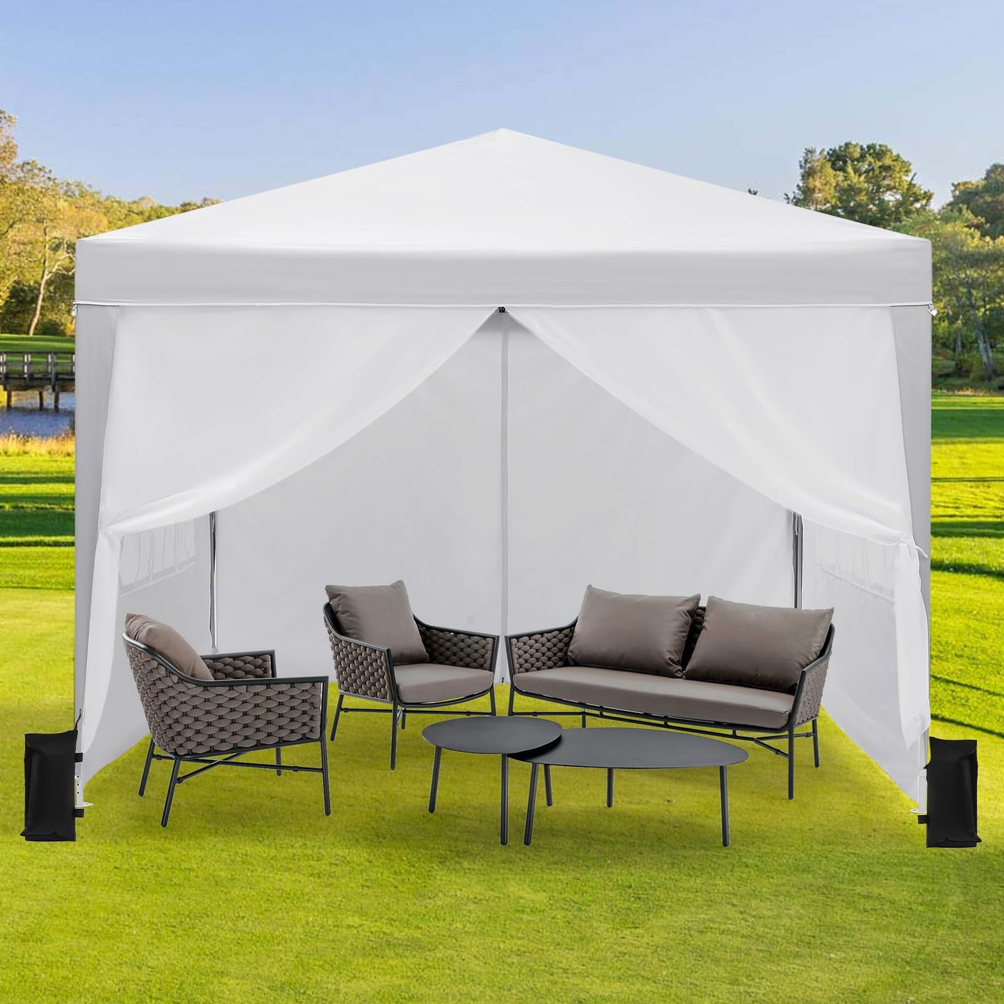 GarveeTech 10x10 Pop Up Canopy Tent with 4 Sidewalls, Heavy Duty Instant Portable Gazebo with UPF 50+ Waterproof Top & Removable Walls for Outdoor, Backyard, Beach, Camping, White