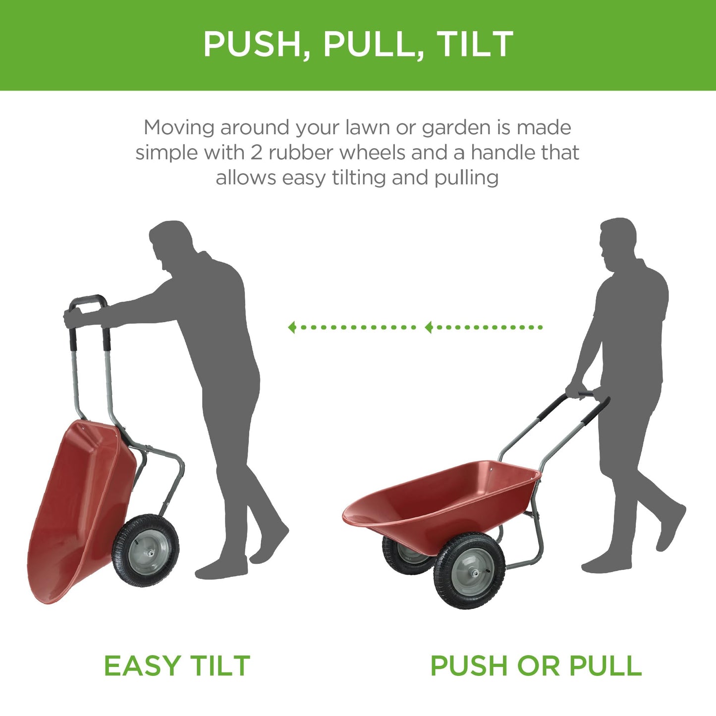 Best Choice Products Dual-Wheel Home Utility Yard Wheelbarrow Garden Cart w/Built-in Stand for Lawn, Gardening, Construction - Red