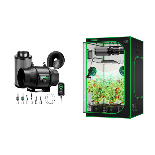 VIVOSUN Smart Air Filtration T6 Kit 6" and S448 4x4 Grow Tent, 48"x48"x80" High Reflective Mylar Grow Tents with Observation Window and Floor Tray for Hydroponics Indoor Plant Tents
