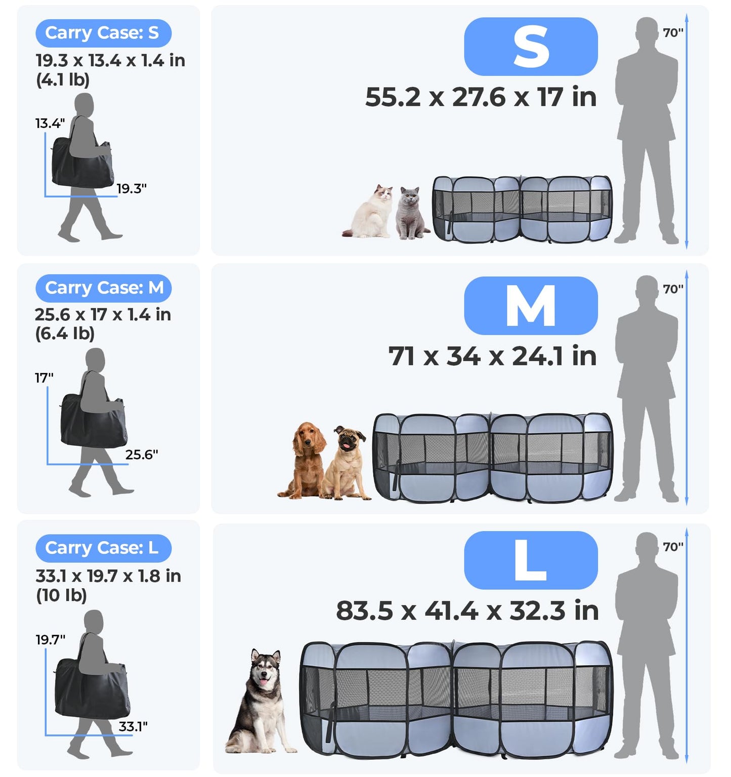 2-in-1 XLarge Cat Playpen, Detachable into 2 Separate Playpens with Additional 2 Doors, Portable Dog Playpen Cat Tent Enclosure for Kitten and Puppy Indoor Outdoor Use(L)