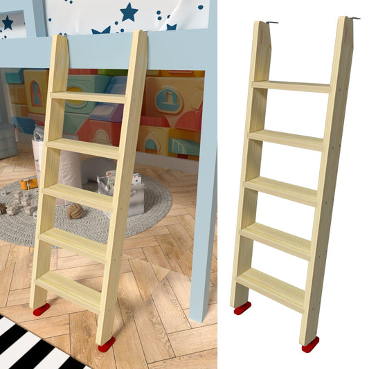 50" 55" 60" Wood Bunk Bed Ladder, Lofted/Dorm/RV Bed Bunkbed Ladders with 4in Extra Wide Steps and Non-Slip Pads, Replacement Wooden Ladder for Motorhome/Camping (Wood Color, 60in /153cm)