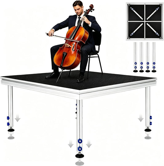 Portable Stage Platform, 4x4 ft Adjustable Height Stage Riser with Folding Legs (24" -40") - Capacity 1700LBS Antislip Surface DJ Stand, Aluminium Modular System Stage for Events, Performance