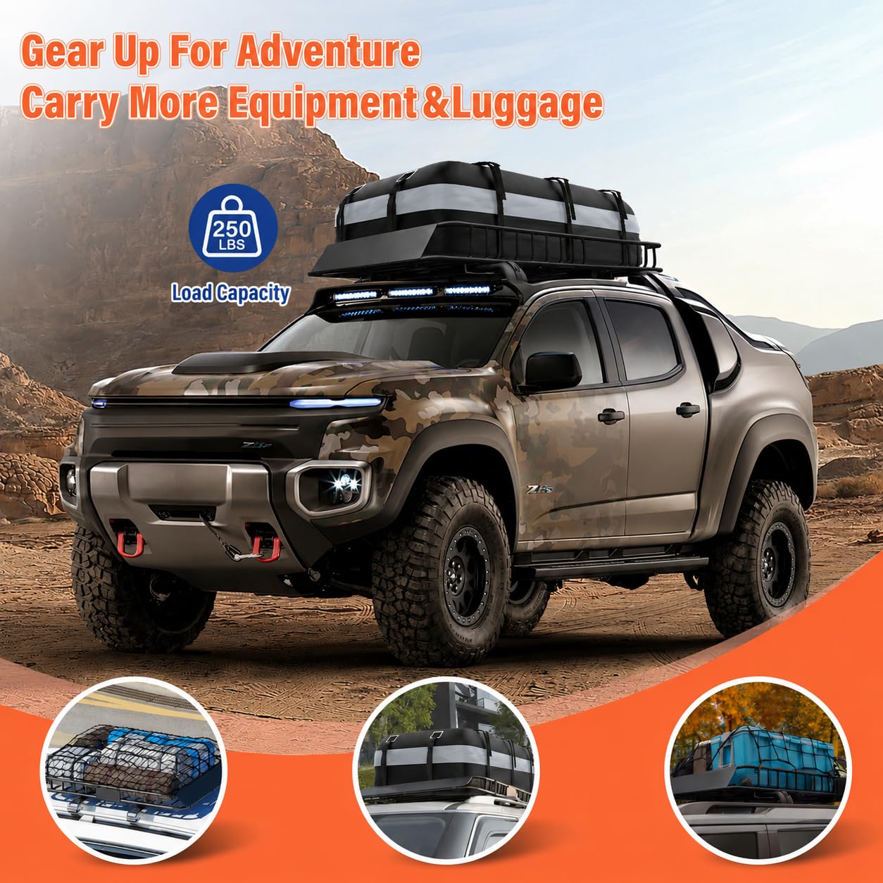Heavy Duty Universal Rooftop Cargo Carrier Roof Rack, 64"x36"x5" Roof Rack Basket with 20 Cu.Ft Waterproof Bag, for SUV, Truck and Van, 250lbs Capacity, Corrosion Resistant (ROOF 64" and Bag)