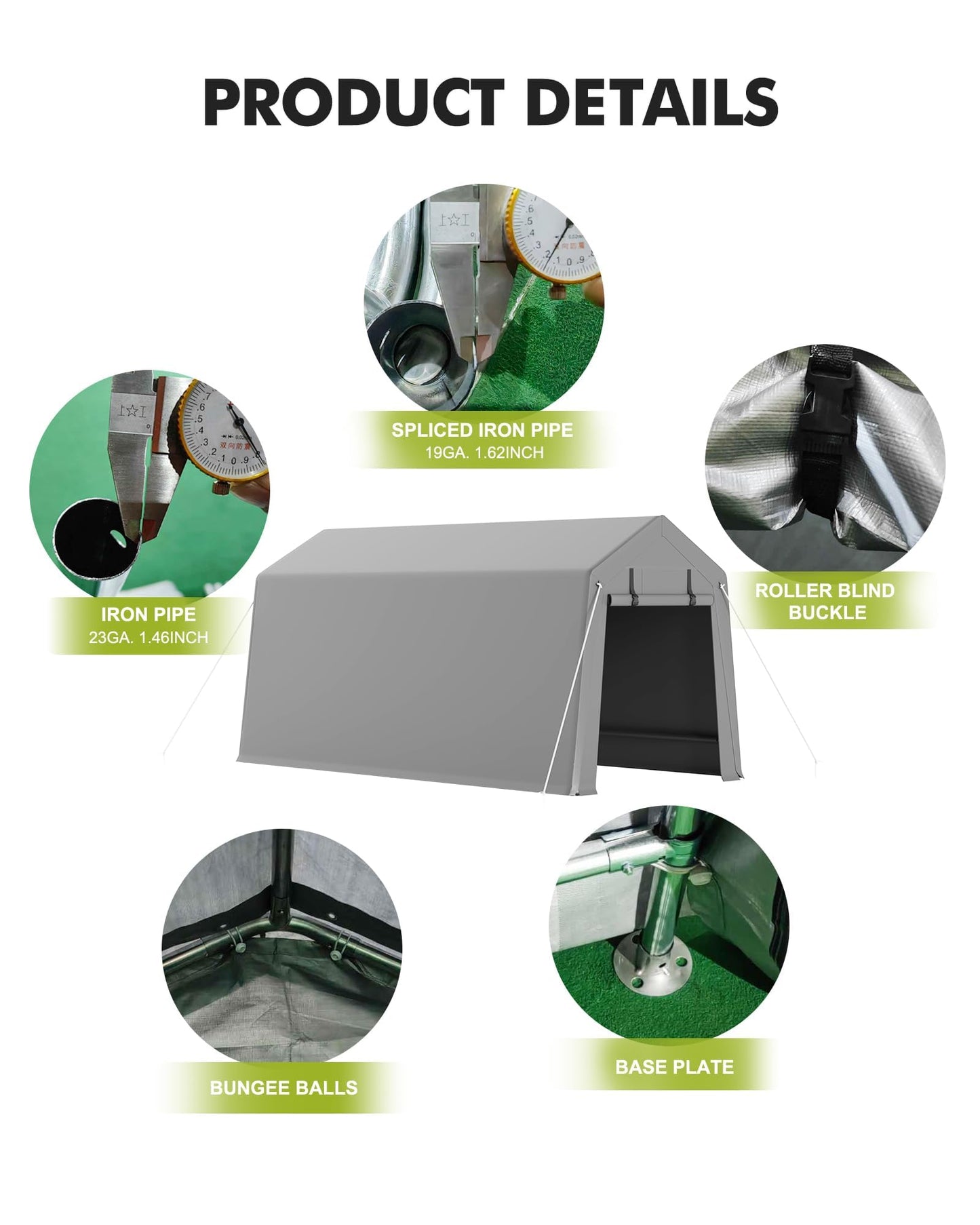 Heavy Duty 7x15 FT Portable Carport Shed, Waterproof Motorcycle Shelter & Storage, Roll-Up Door, Ventilated, Tool-Free Setup, Galvanized Steel, Secure Outdoor Garage for Bikes, Firewood, Tools