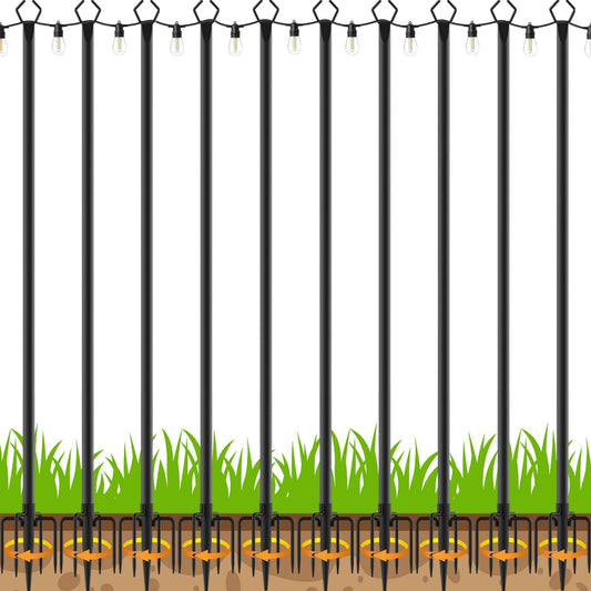TQQVXX 10 Pack 10 FT String Light Poles,Metal with Fork Lights Poles for Outdoor String Light, Rustproof Heavy Duty for Outside Garden,Patio,Wedding,Backyard,Deck,Party