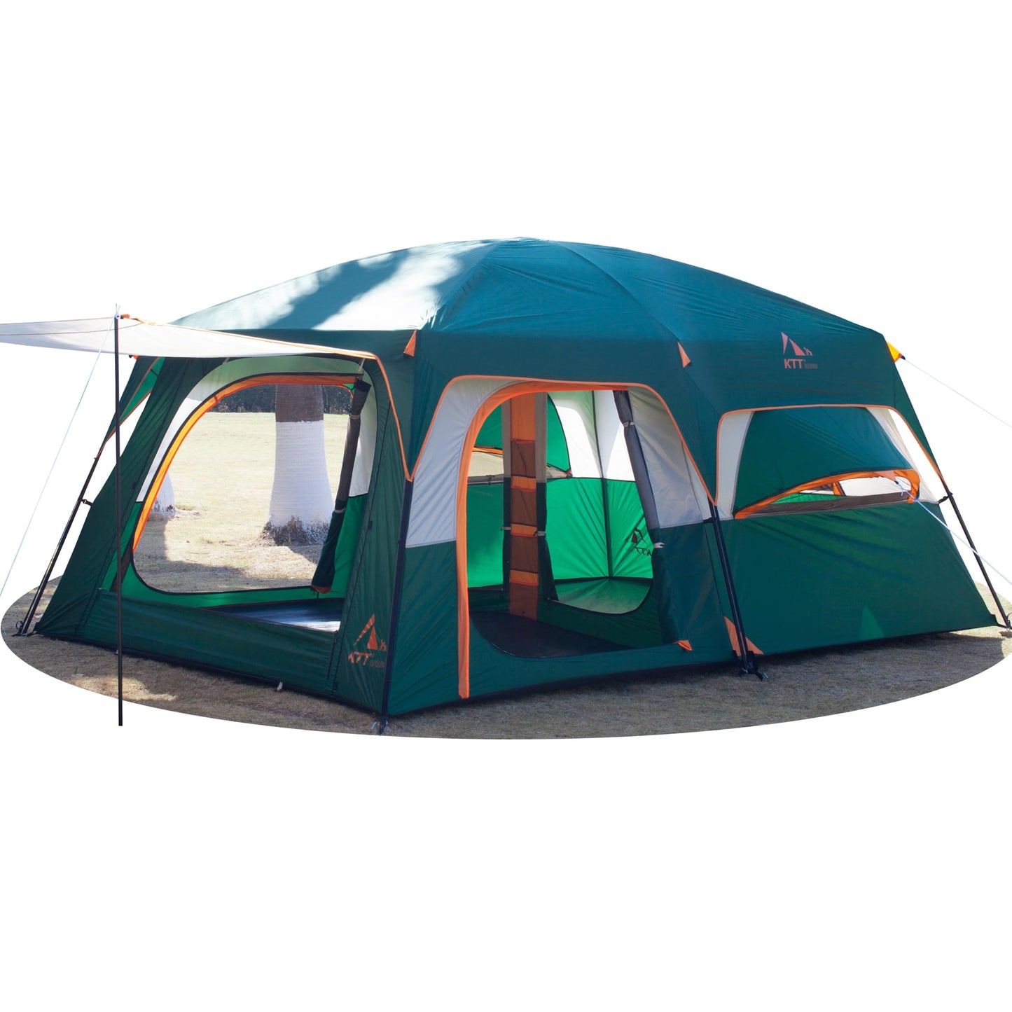 KTT Extra Large Tent 12 Person,Family Cabin Tents,2 Bay-Windows,2 Rooms and 3 Doors 3 Windows with Mesh,Waterproof,Straight Wall,Double Layer,Big Tent for Outdoor,Picnic,Camping,Gathering(Green)