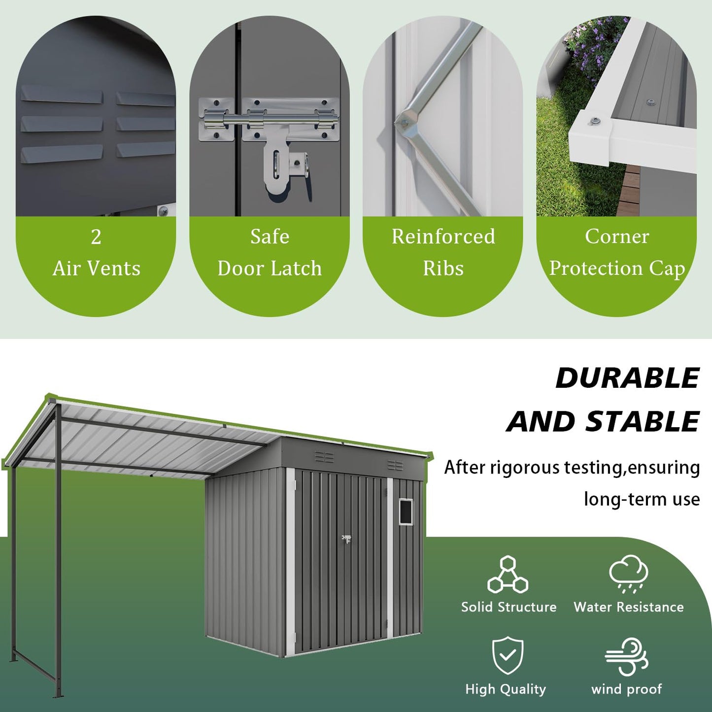 KEIKI Storage Shed 6x4 FT, Small Metal Tool Shed with Gazebo for Outdoor Storage, Galvanized Steel Garden Shed with Lockable Doors for Patio, Backyard, Lawn, Grey