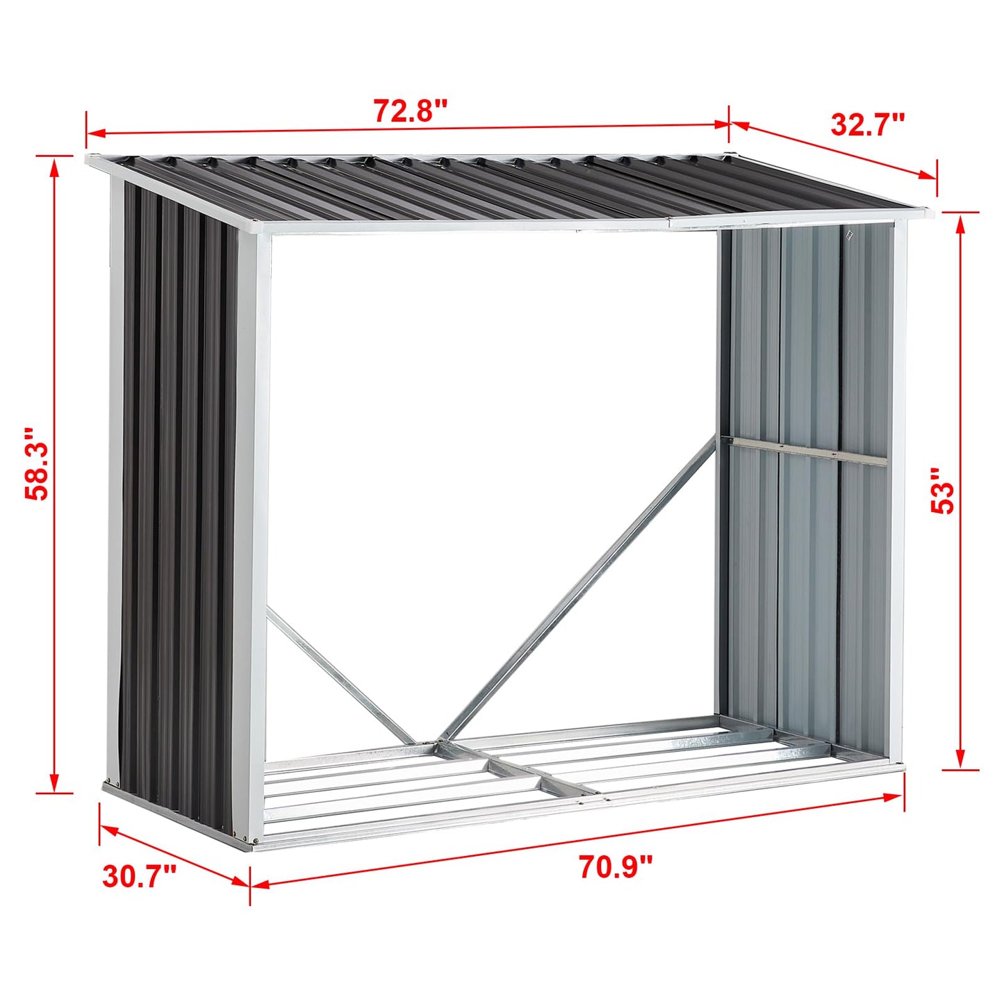 KEIKI 6FTx2.7FT Log Storage Shed Firewood Rack with Roof, Galvanized Steel Outdoor Firewood Holder, Weatherproof Log Store with Smart Drainage, for Backyard Garden Patio, Anthracite, Dark Gray
