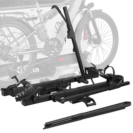 JOYTUTUS Hitch EBike Rack with Ramp for 2 E-Bikes, 200 LBS Capacity Electric Bike Rack for Cars SUVs Trucks, Easy Tilting Foldable Bike Carrier Platform Mount for 2" Receiver, Fits up to 5" Fat Tire