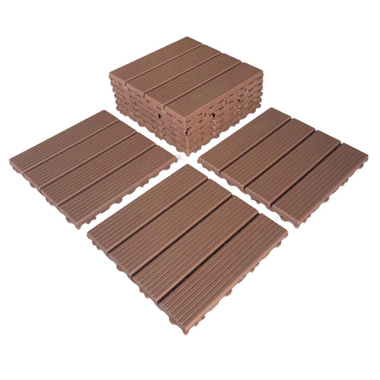 Uneeruiqy 44 Pack Interlocking Patio Deck Tiles 11.8"X11.8" Square Waterproof Outdoor Flooring All Weather Use Patio Floor Decking Tiles for Patio Garden Deck Poolside (11.8"X11.8", Brown, 44)