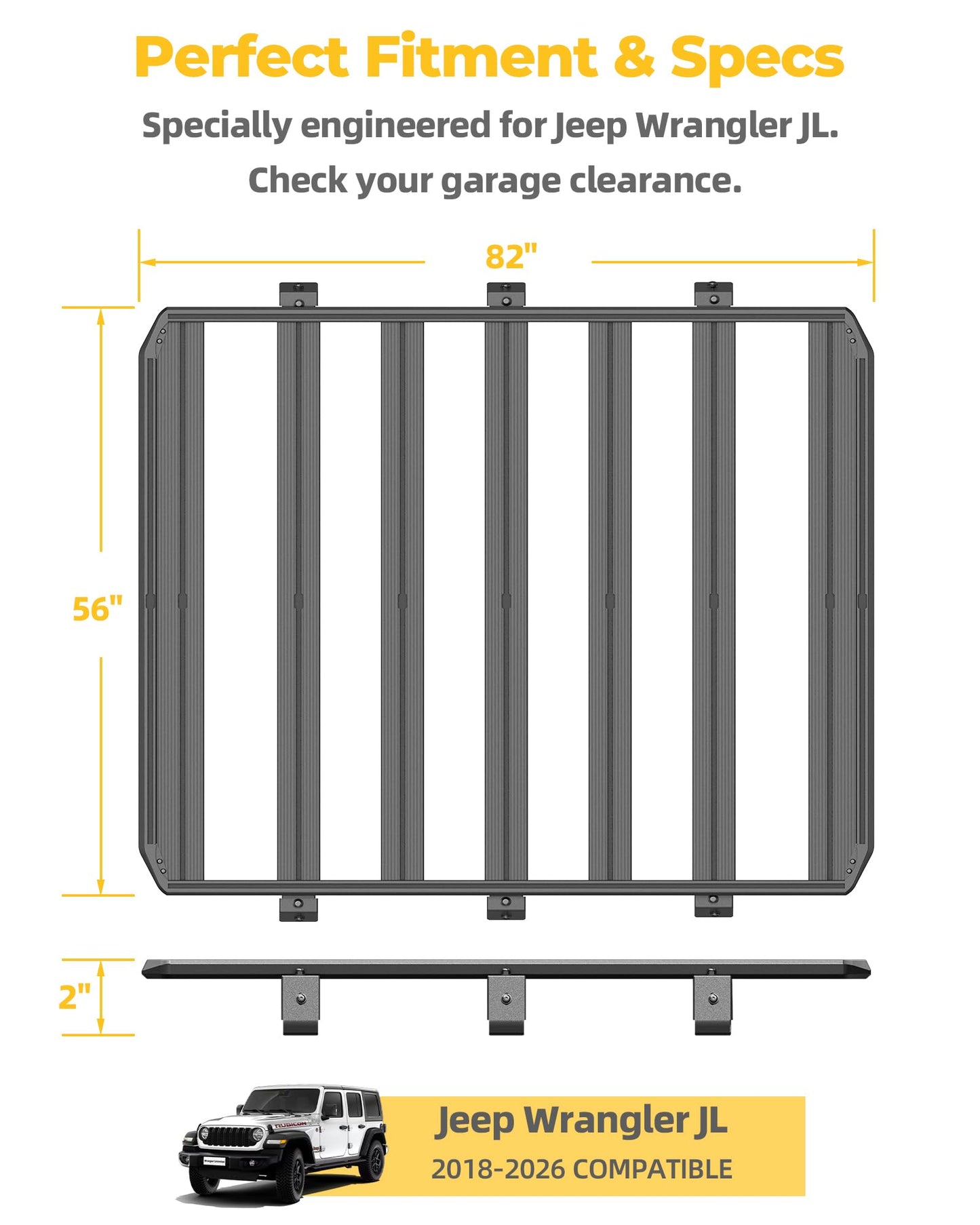 Trumgeta Jeep Wrangler JL Roof Rack Platform 2018-2026, 56" x 82" All Aluminum Rooftop Cargo Rack with T-Slot System, 700 lbs Dynamic 900 lbs Static Load, Overland Rack for Rooftop Tent Camping Gear