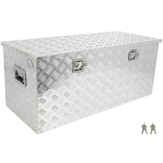 SCITOO 44 Inch Aluminum Diamond Plate Heavy Duty Truck Bed Tool Box,Crossover Storage for Most Full Size Pickups,Lockable Weatherproof Chest,Fits 44" Truck Beds,Easy Access to Load and Unload
