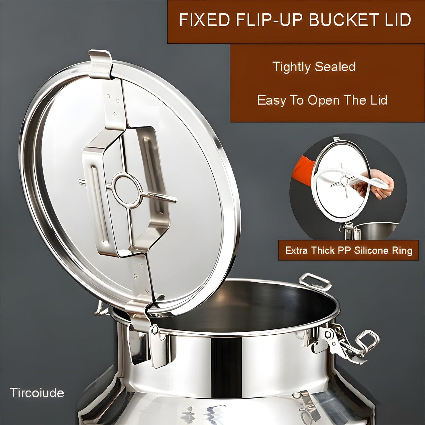 Tircoiude Airtight Stainless Steel Storage Canister 3.9 Gal 304 Food Grade Metal Storage Container with Seal Clamp, Stainless Steel Milk Can for Dry Food, Flour, Cooking Oil & Home Brewing Wine 15L