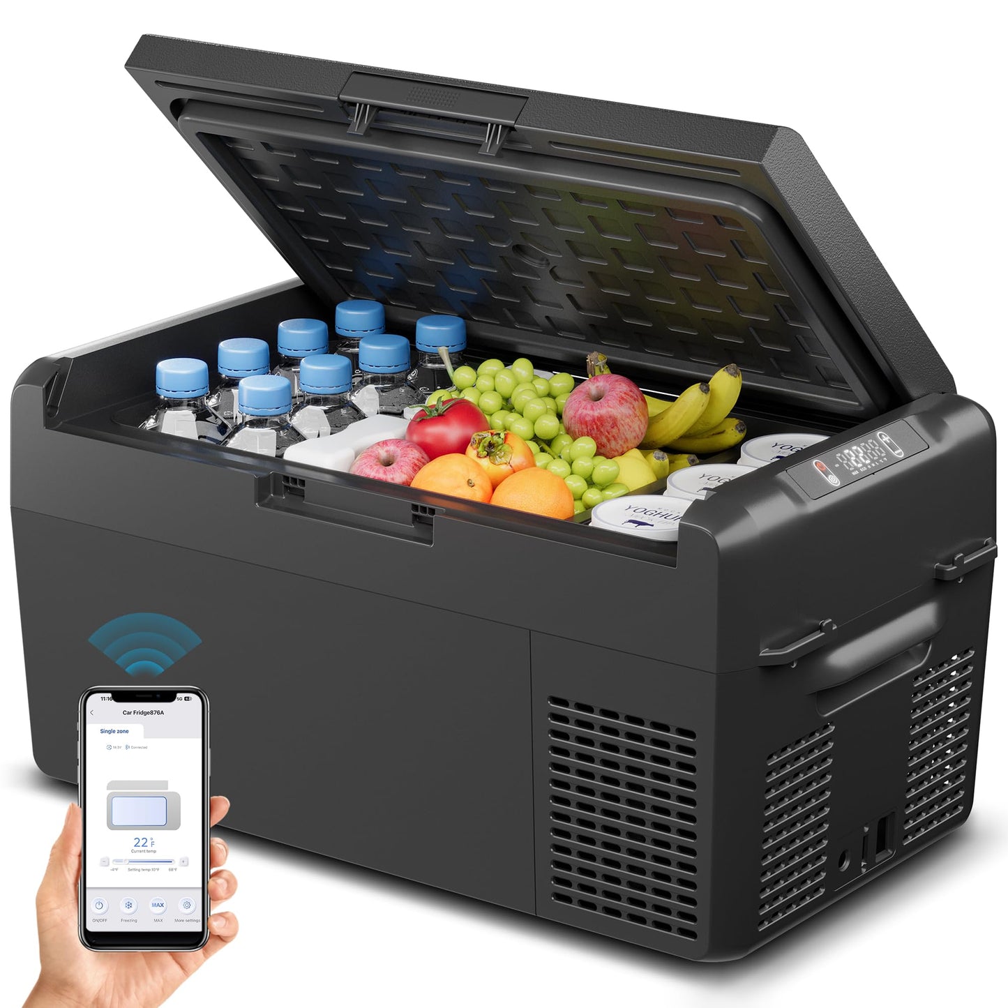 Feelfunn 12 Volt Refrigerator - 21QT(20L) Portable Freezer, Electric Cooler for Car Truck RV Van Camping & Road Trip, Fast Cooling Fridge with 12/24V DC & 110-240V AC for Vehicle & Home Use,-4℉~68℉
