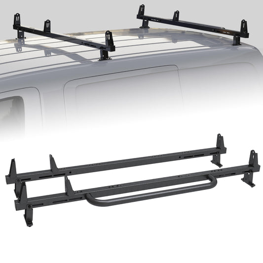 Universal 2 Bars Roof Ladder Rack 700 LBS Capacity Utility Adjustable Cross Bar with Stopper for Van Without Rain Gutter Fit for Kayak Canoe Ladder Lumber Pipes Cargo Carrier Accessories