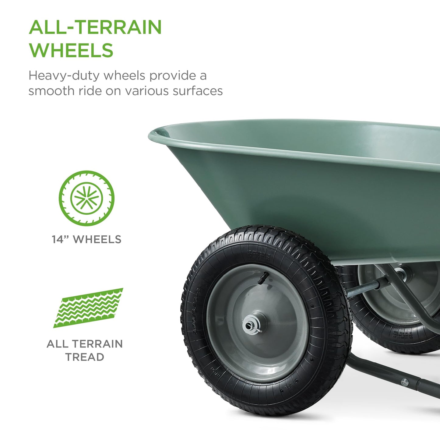 Best Choice Products Dual-Wheel Home Utility Yard Wheelbarrow Garden Cart w/Built-in Stand for Lawn, Gardening, Construction - Seafoam