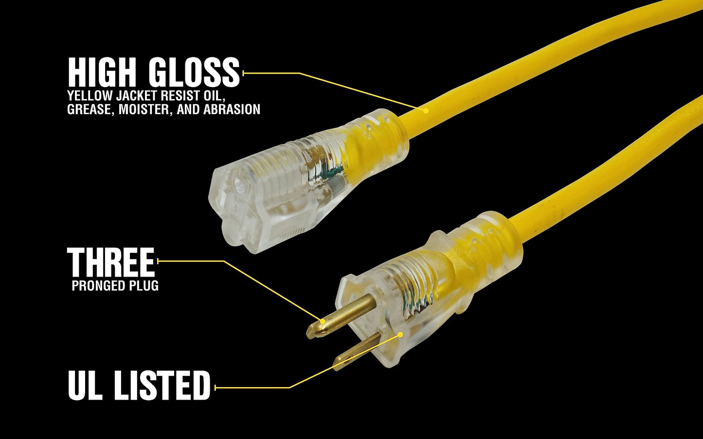Yellow Jacket 2885 100ft. 12/3 SJTW 15Amp Premium Heavy Duty Contractor Extension Cord, Yellow