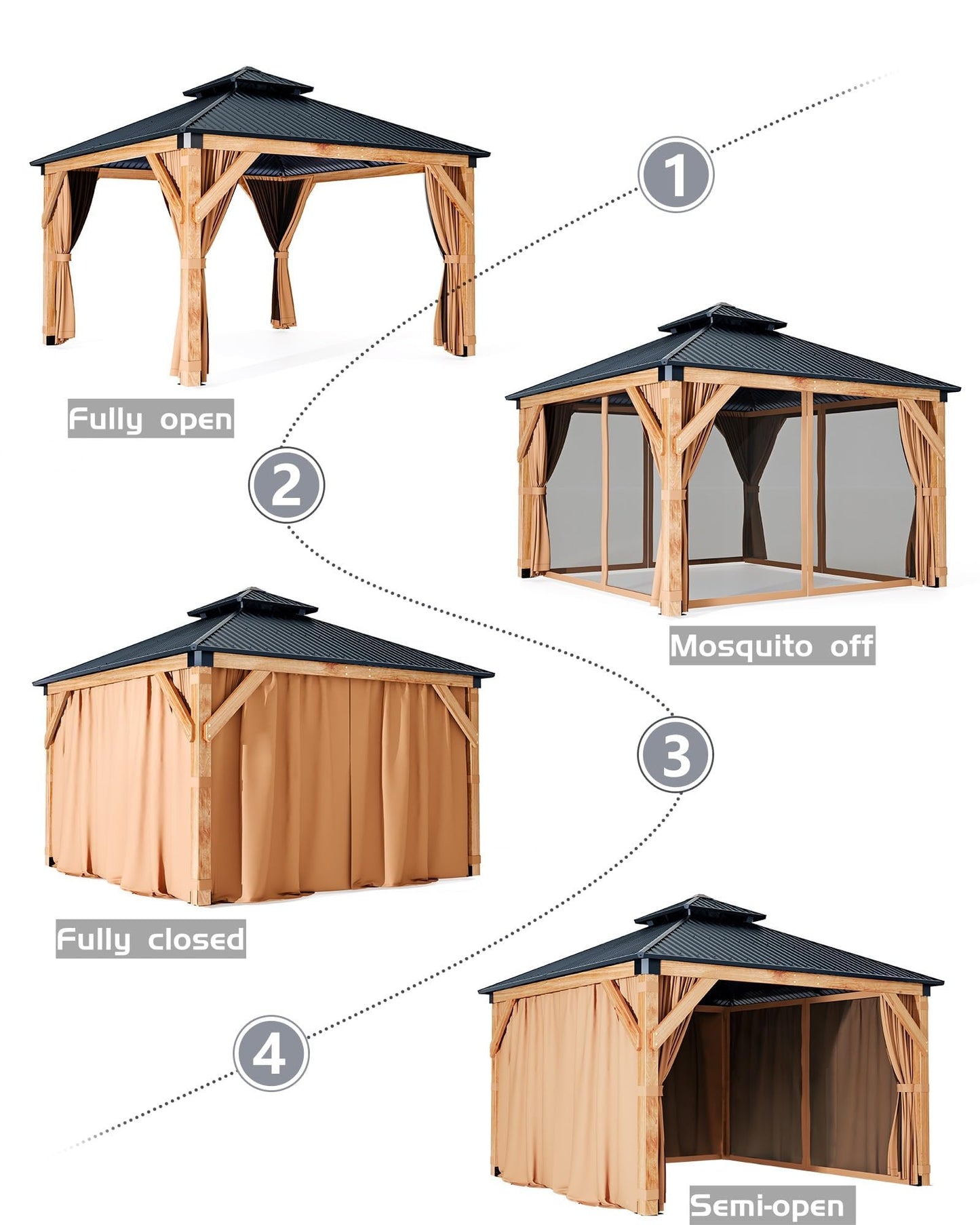 10x10 ft Wood Gazebo, Upgrade Spruce Frame and Double Galvanized Steel Roof, Hardtop Gazebo