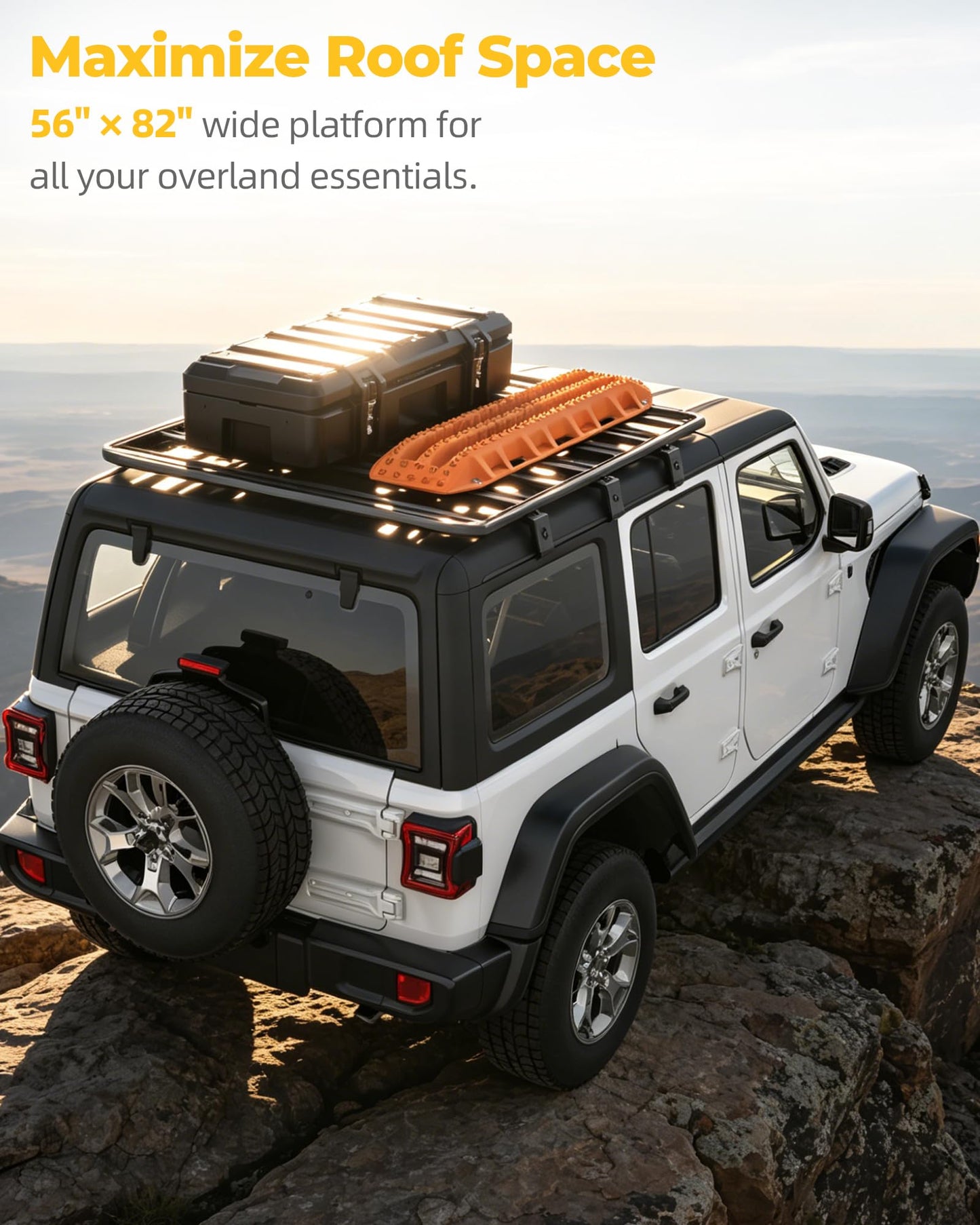 Trumgeta Jeep Wrangler JL Roof Rack Platform 2018-2026, 56" x 82" All Aluminum Rooftop Cargo Rack with T-Slot System, 700 lbs Dynamic 900 lbs Static Load, Overland Rack for Rooftop Tent Camping Gear