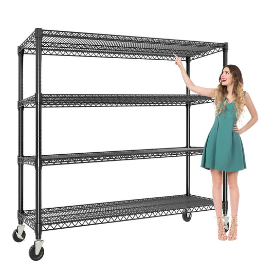 Garvee Metal Shelving 4-Tiers with Wheels, 2640LBS Heavy Duty Storage Shelves for Garage Kitchen, Rolling Shelving Units Wire Rack with Feet, 59" Wx71.8 Hx17.7 D,Adjustable & Easy Assemble, Black