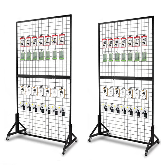 NectaCol 2 Packs 3'x 6' Two-Double Gridwall Panel Display Racks with Sturdy T-Base, Black Grid Wall Panels Display Stand, Display Rack Craft Show, Art Display Stand