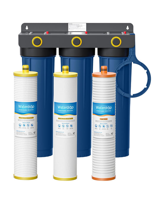 Waterdrop WHF3E-SKH 3-Stage Whole House Water Filter System,with Heavy Metal and Anti-Scale Sediment Filter, Highly Reduce Scale,Lead, Chlorine,Taste,5 Micron,1" Inlet/Outlet,20 x 4.5