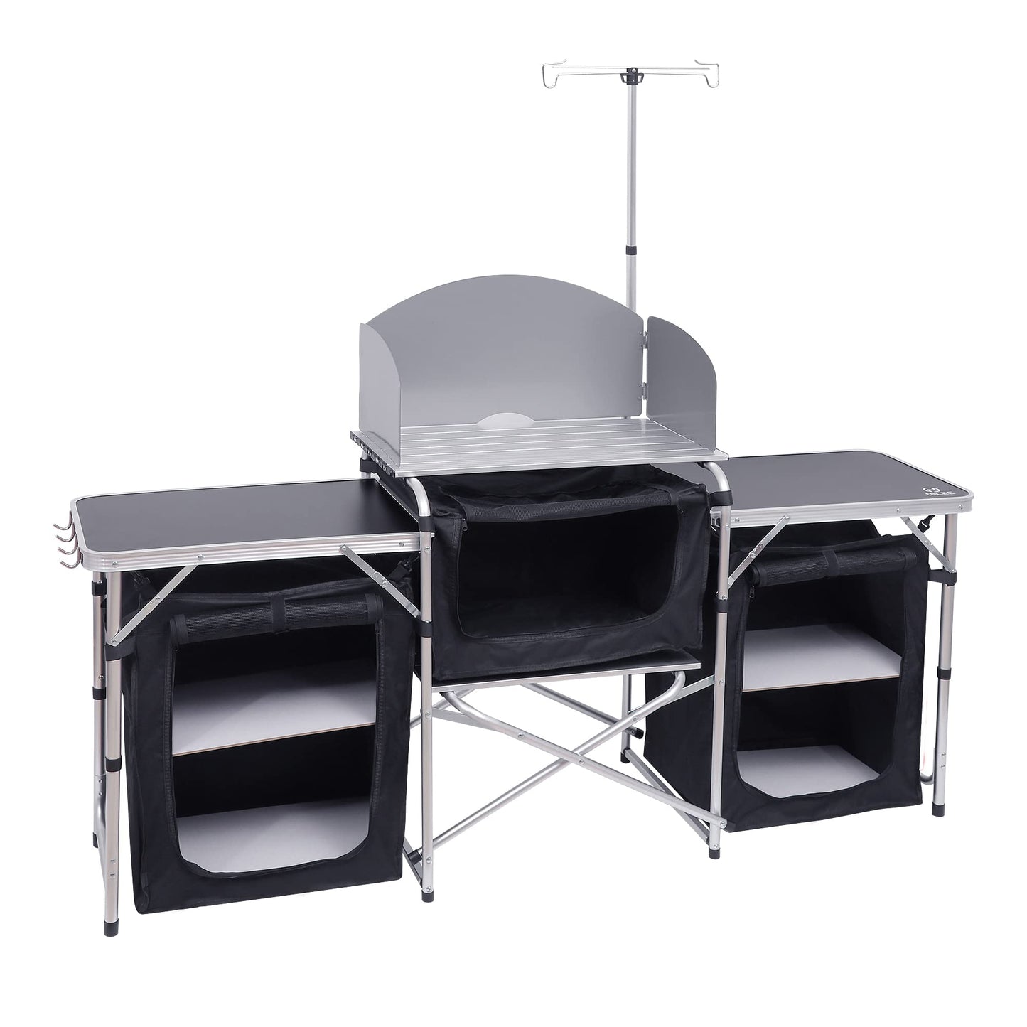 Nice C Camping Kitchen Table, Folding Grill Table, Upgrade Light Stand and Windshield Cooking Station & 3 Organizers, Carry Bag for Outdoor, Beach, BBQ, Picnic, Cooking, Indoor, Office(Silver)