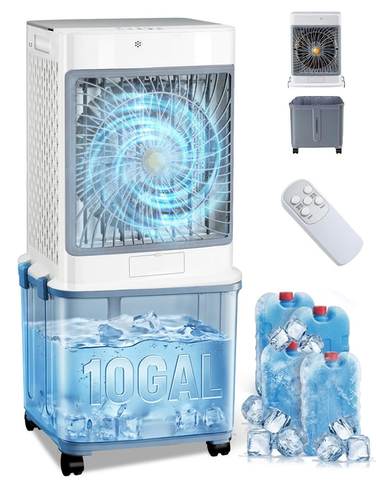 Portable Air Conditioners, Swamp Cooler Evaporative Air Cooler Portable AC Unit for Room, Windowless Cooling Fan That Blow Cold Air with 10GAL Detachable Tank for House Patio Garage Restaurant Outdoor