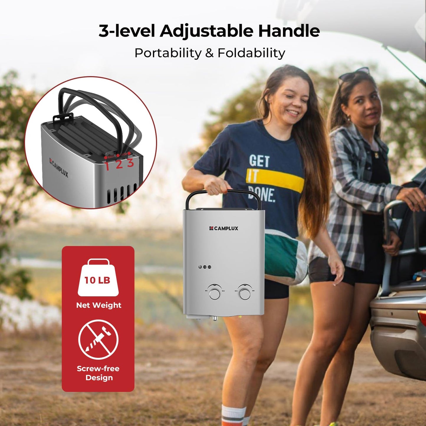 CAMPLUX ENJOY OUTDOOR LIFE 1.32 GPM Outdoor Portable Propane Tankless Water Heater with 1.2 GPM Water Pump Kits, Gray