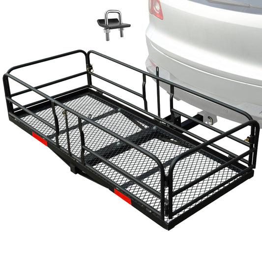 Season Guard Hitch Cargo Carrier with 14" High Side Rails, 60"x24"x14" Folding Steel Basket Rack, Heavy Duty Luggage Platform Fits 2" Receiver for SUV, RV, Trailer, Pickup Truck, 500lbs Capacity
